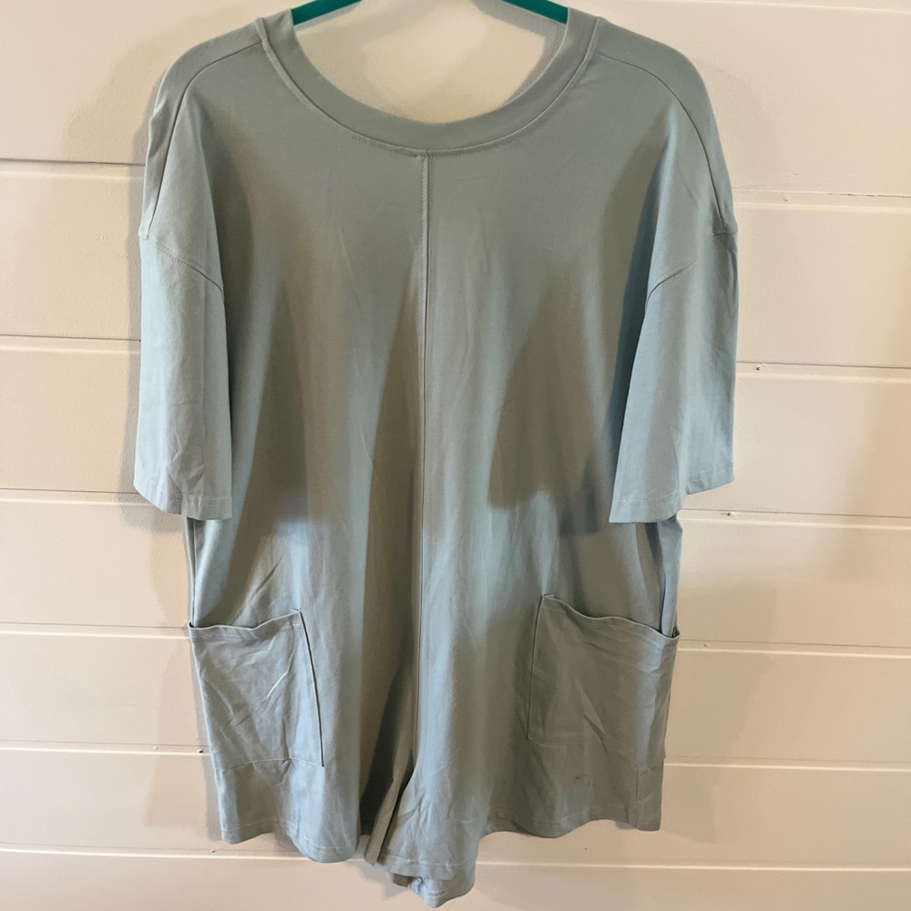 ✨ Sage Green Short Sleeve Romper – Soft Stretchy Jumper with Pockets ✨